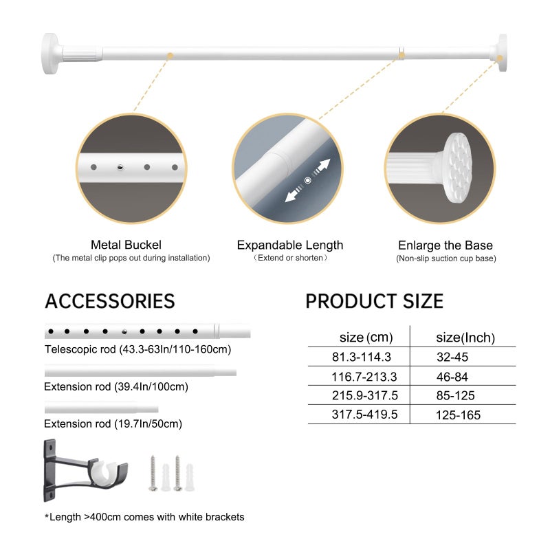 MELCHEF Heavy Duty Spring Tension Rod,32-45" Room Divider Tension Curtain Rod, Shower Curtain Rods,Windows Curtain Rods,No Drilling, Non-Fall Down Spring Tension Rod,Adjustable Room Divider - Image 4